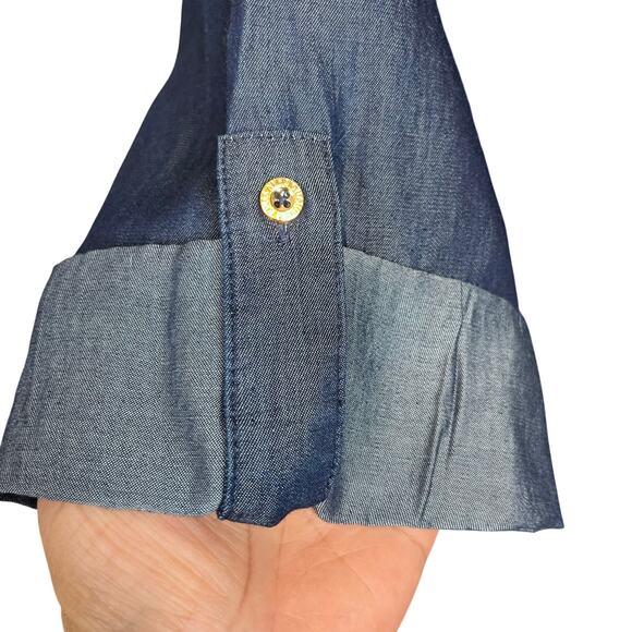 JNY Blue Chambray Long-sleeve Button-down Shirt in Dark Wash Women's 3X - Picture 10 of 10